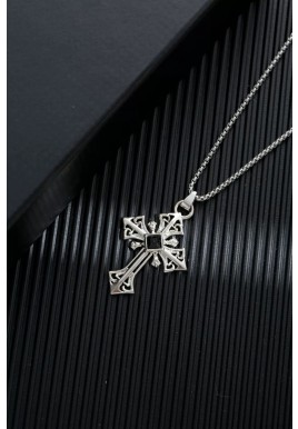 Cross with black diamond - Goth Punk Crucifix Necklace 