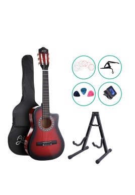Alpha 34 Inch Classical Guitar Wooden Body Nylon String w/ Stand Beignner Red