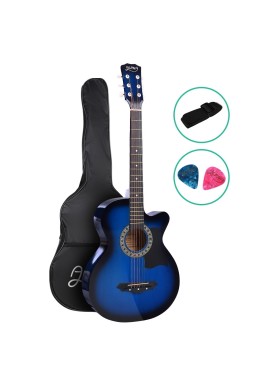 Alpha 38 Inch Acoustic Guitar Wooden Body Steel String Full Size Cutaway Blue