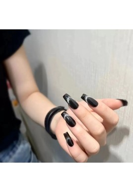 Wearable long black cats eye spar nail tips