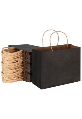 50pcs Bulk Paper Bags Pack Shopping Retail Gift Bags Reusable Soft Handle Black