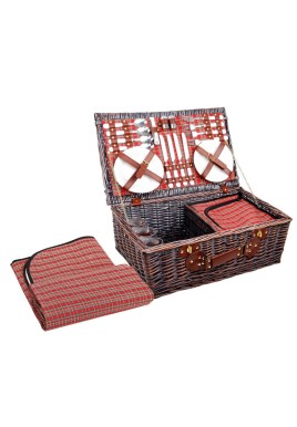 Alfresco 4 Person Picnic Basket Set Insulated Blanket Bag Red