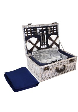 Alfresco 6 Person Picnic Basket Set Cooler Bag Insulated Blanket Plates Navy
