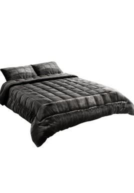 Giselle Bedding Faux Mink Quilt Charcoal Super King