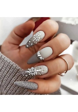 Christmas snowflake rhinestone glitter nail tips