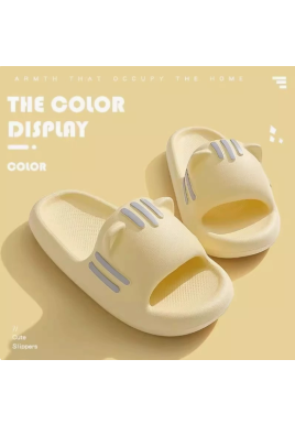 Women’s Slides Cute Bathroom Slippers Non-Slip Cartoon Cat Shaped Indoor Outdoor Summer Slippers（yellow，38-39）