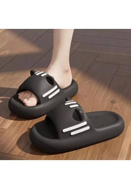 Women’s Slides Cute Bathroom Slippers Non-Slip Cartoon Cat Shaped Indoor Outdoor Summer Slippers（black，36-37）