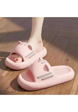 Women’s Slides Cute Bathroom Slippers Non-Slip Cartoon Cat Shaped Indoor Outdoor Summer Slippers（pink，40-41）