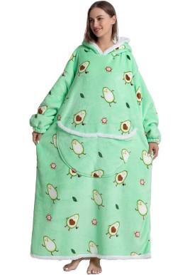 Oversized Hoodie Blanket - Super Soft & Warm - Layered Flannel with Sleeves - Beautiful Print - Fluffy & Non-Marking Interior - Odor-Free - One Size