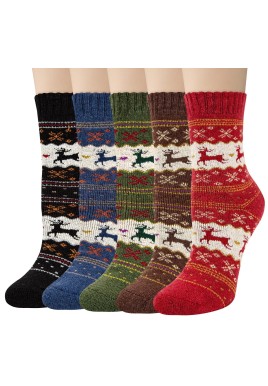 Norwegian Socks - Winter Socks Women - Christmas Socks - Warm Socks - House Socks - Thick Socks - Thermal Socks - Reindeer Motif - Vintage - Retro - Women's Socks - Hiking Socks - Winter Clothing - Multicolor - 5 Pairs
