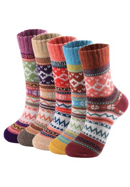 Norwegian Socks Women - Winter Socks - Warm Socks - House Socks - Vintage - Retro - Bohemian - Thick Socks - Colorful Socks - Hiking Socks - Thermal Socks - Soft Socks - Winter Fashion - Ethnic - Multicolor - 5 Pairs
