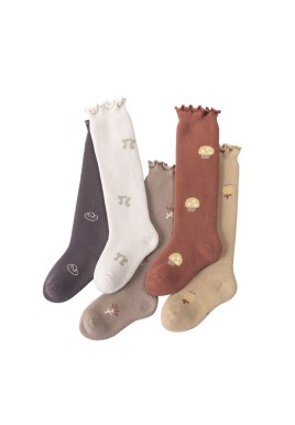 Knee Socks Girls - Baby Knee Socks - Ruffle Socks - Long Socks Child - Cotton Socks - Toddler Socks - Stockings with Ruffles - Socks with Print - Mushroom - Butterfly - Ribbed Socks - Retro - Vintage - Legwear - Maternity Gift - Multicolor - 5 Pairs