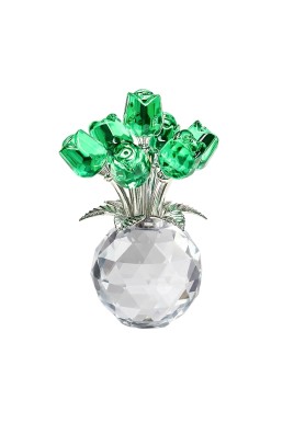 Clear Roses Bouquet Figurines, Glass Rose Flowers with Round Vase, Transparent Bouquet for Home Birthday Party Wedding Valentines Day Mother's Day