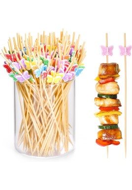 100 Pcs Fancy Toothpicks for Appetizers, 4.7 Inch Cocktail Picks for Party Decoration, Bamboo Appetizer Skewers for Charcuterie Sandwich Burgers Fruit Drinks Party (Butterfly)