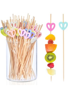 100 Pack Heart-Shaped Cocktail Picks, 4.7" Heart Toothpicks for Appetizers for Valentines Wedding Birthday Party Decoration