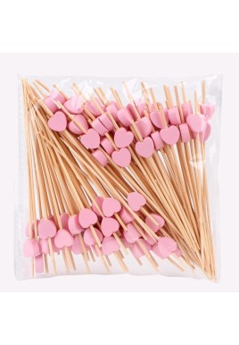 100 Pack Fruit Toothpicks, Heart-Shaped Bamboo Cocktail Picks, Natural Bamboo Toothpicks for Appetizers Fruit Cake Dessert Barbecue Snacks Sandwiches (Pink)