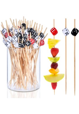 100 Pack Casino Toothpicks for Appetizers, 4.7 Inch Decorative Cocktail Picks for Las Vegas Night Decorations Bunco Night Party Supplies (Dice)