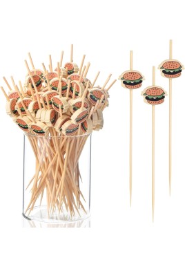 100 Pack Food Toothpicks for Appetizers, 4.7 Inch Bamboo Cocktail Picks Skewers Fruit Sticks, Fancy Toothpicks for Breakfast Sandwiches Hamburger Fruit and Parties Events