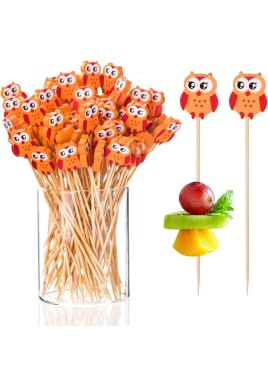 100 Pack Owl Toothpicks for Appetizers, 4.7 Inch Natural Bamboo Cocktail Picks for Cake Dessert Food Picks Wedding Birthday Party Decoration