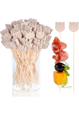 100 Pcs Fancy Toothpicks for Appetizers, 4.7 Inch Bear Face Cocktail Picks for Party Decoration, Bamboo Appetizer Skewers for Charcuterie Sandwich Burgers Fruit Drinks Party