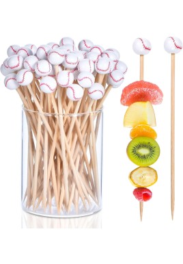 100 Pack Baseball Toothpicks, 4.7 Inch Bamboo Cocktail Picks, Bamboo Toothpicks for Drinks Dessert Wedding Birthday Party
