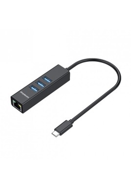 SIMPLECOM CHN421 Black Aluminium USB-C to 3 Port USB HUB with Gigabit Ethernet Adapter - CBAT-USBCLAN