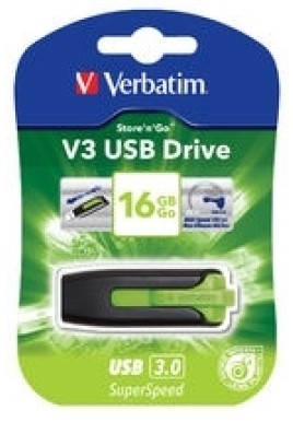 VERBATIM 16GB V3 USB3.0 Green Store'n'Go V3; Rectractable