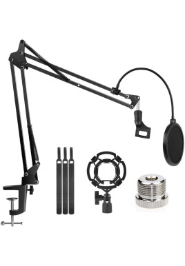 Microphone Radio Broadcasting Stand with 3/8"to 5/8" Screw Adapter and Windscreen Pop Filter