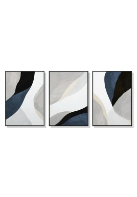 Wall Art 70cmx100cm Abstract Navy Blue 3 Sets Black Frame Canvas
