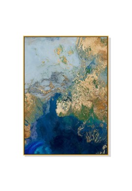 Wall Art 40cmx60cm Marbled Blue Gold Artwork Gold Frame Canvas