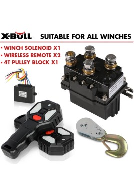 X-BULL Winch Solenoid Relay Wiring Controller 500A 12V and 150ft Wireless Remote 4T Block Pulley 