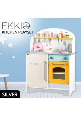 EKKIO Wooden Kitchen Playset for Kids (Japanese Style Kitchen Set, Silver) EK-KP-107-MS