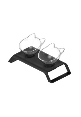 2x200ml Elevated Cat Bowl Stand - Double Dinner Pet Kitten Food Twin Feeder