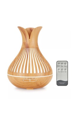 Essential Oil Aroma Diffuser and Remote - 500ml Flower Top Wood Mist Humidifier