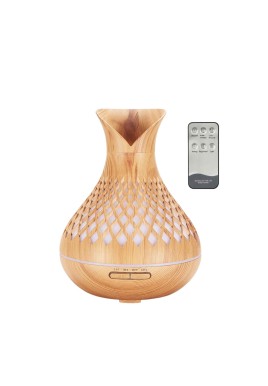 Essential Oil Aroma Diffuser and Remote - 500ml Vase Tulip Wood Mist Humidifier