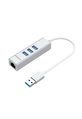 Simplecom CHN420 Aluminium 3 Port SuperSpeed USB HUB with Gigabit Ethernet Adapter Silver 