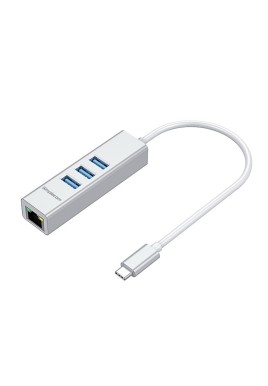 Simplecom CHN421 Aluminium USB-C to 3 Port USB HUB with Gigabit Ethernet Adapter Silver