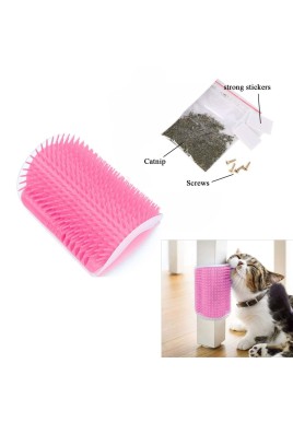 Cat Self Groomer Catnip  Dog Cat Toy Corner Groomer Wall Corner Scratcher Comb Grooming Massage Brush Pink