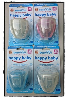25 x 4 Pack (100 Pieces) -Wholesale Resell Retail  Happy Baby Steam n Go Cherry Silicone Soother