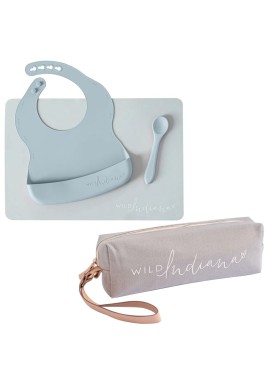 LIFEBEA WILD INDIANA Eating-out Comfy Silicone Baby Bib set for babies & Toddlers(10-72 Months) Waterproof baby fedding including Waterproof carry case (Duck Egg Blue)