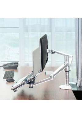 Silver Desktop Monitor Stand - Lifts Laptop