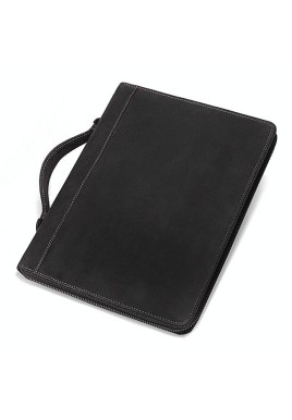 Black Leather Business Handbag for Computer Protection