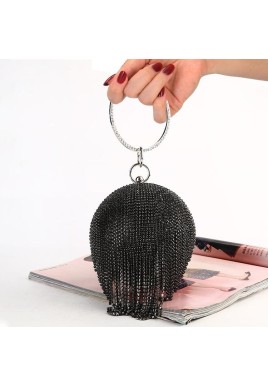 Crystal Tassel Clutch for Weddings and Parties - Black Crystal Bag