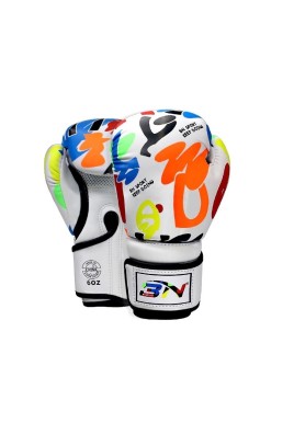 Kids' 6Oz Boxing Gloves For Training And Fighting - Graffiti Design - White