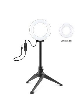 12cm Ring Light & Desktop Tripod Selfie Stick Mount with Usb Led Ring Selfie Beauty Vlogging Photography Video Lights Kit in Black