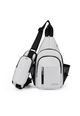 Men Oxford Cloth Chest Bag Casual Crossbody Shoulder Backpack - Light Grey