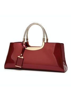 Patent Leather Shoulder Bag for Women - Glue Closure - Red Wine