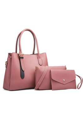 Large Capacity 3-in-1 Diagonal Handbags in Pink Pu Leather