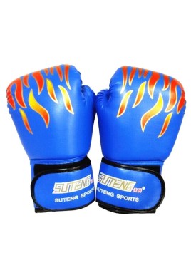 Adult Flame Pattern Pu Leather Boxing Gloves - Fitness - Blue