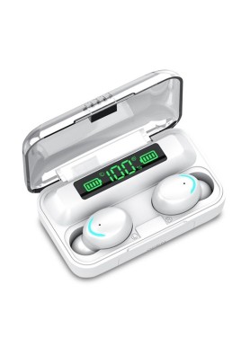 Bluetooth Earphone with Noise Reduction & Led Display - Black - Ip6D1057W Led Light White
